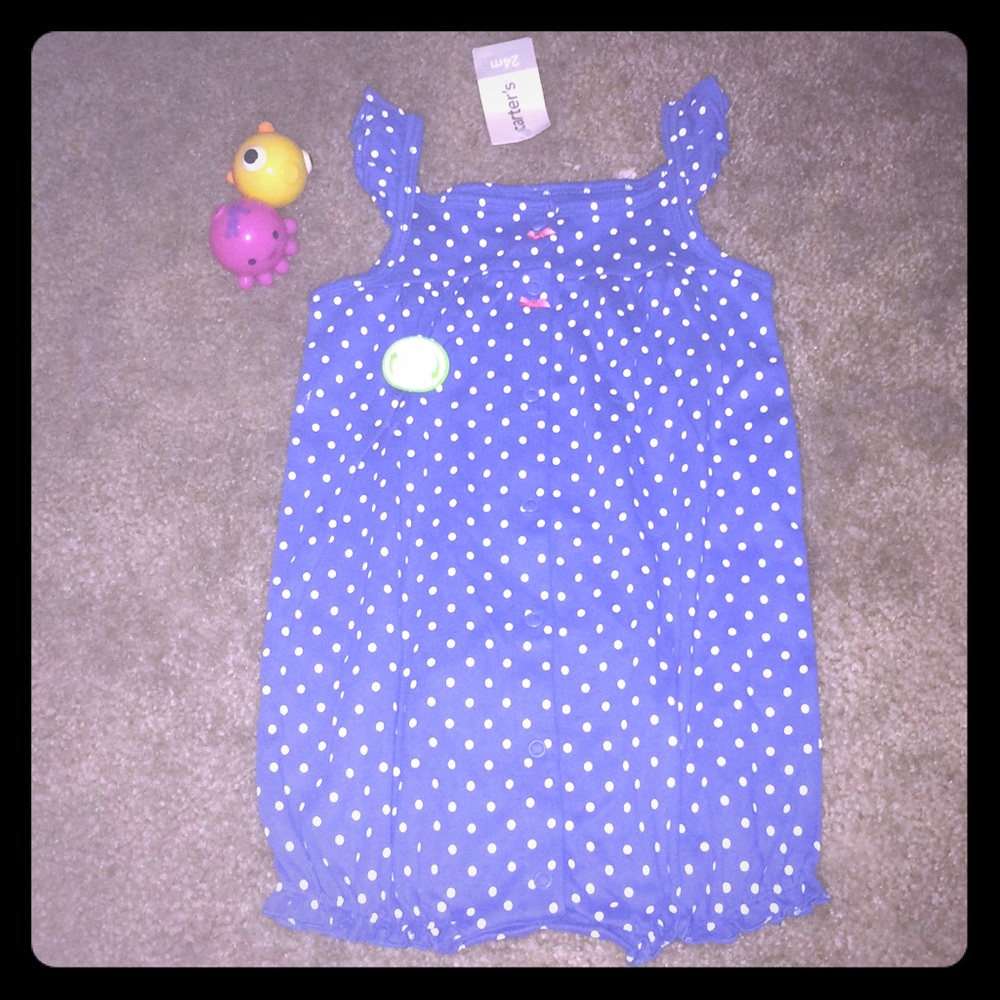 Blue Polkadot Romper with Ruffle Sleeves